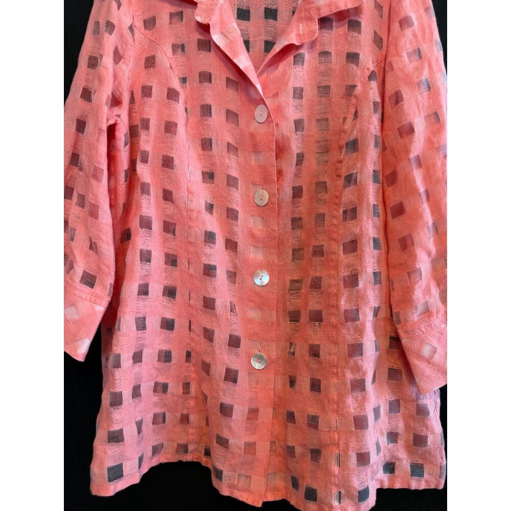 John Mark Button Up Collared Semi Sheer Linen Blouse XL 3/4 Sleeves Lagenlook - Picture 5 of 9